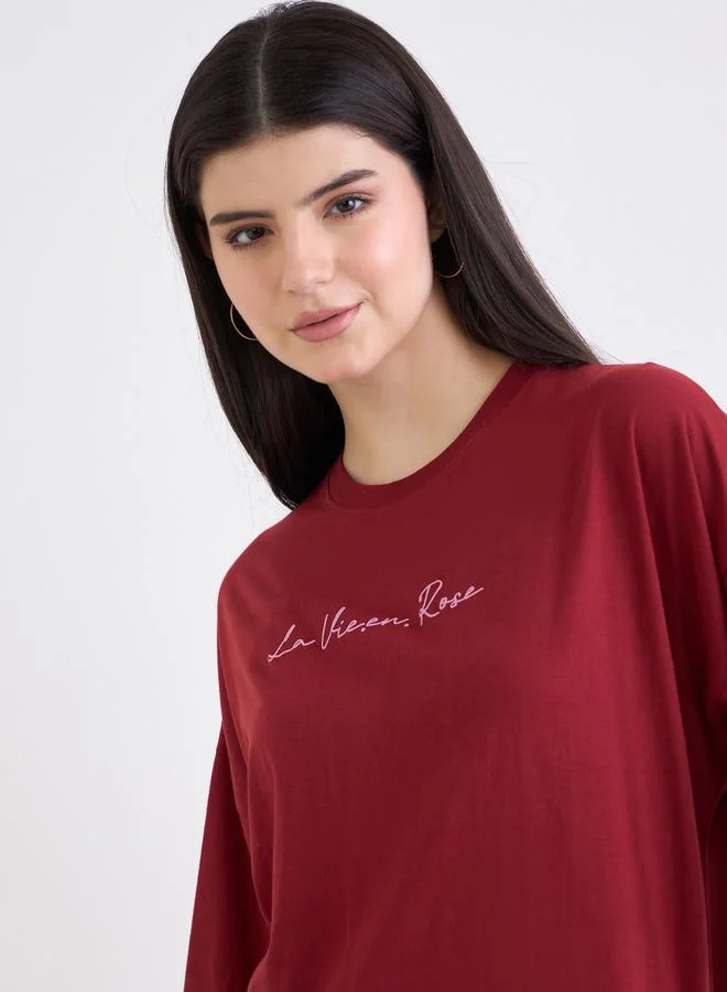Styli Red La Vie En Rose Graphic Oversized T-Shirt