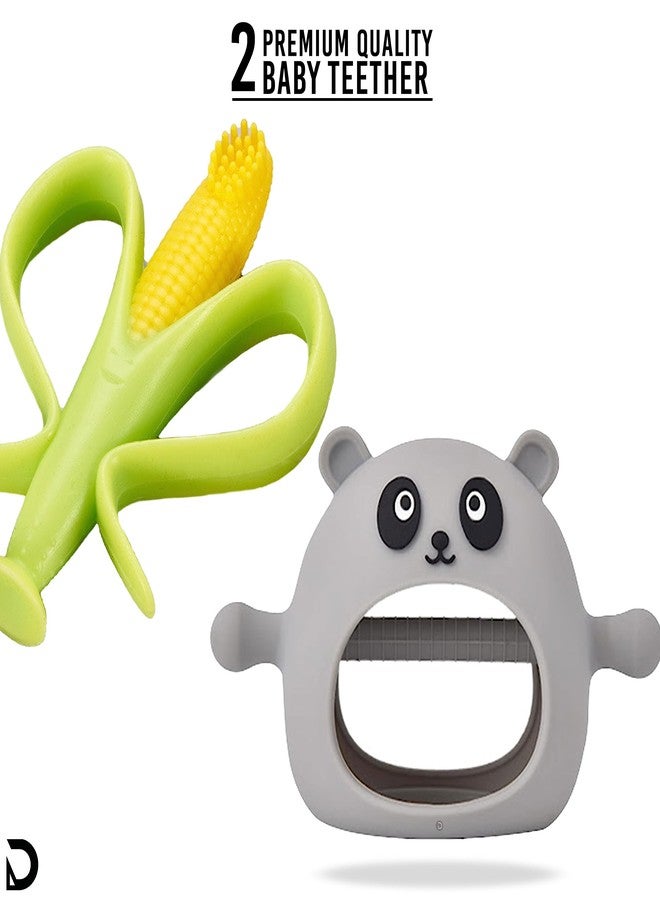 DaKos, Stylish Soother for New Born, teether and Soother for Baby, Baby Teething Mitten, BPA Free Chewing Mitten (Corn Shaped and Grey Panda Shaped Teether) - Image 2