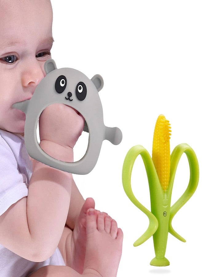 DaKos, Stylish Soother for New Born, teether and Soother for Baby, Baby Teething Mitten, BPA Free Chewing Mitten (Corn Shaped and Grey Panda Shaped Teether) - Image 1