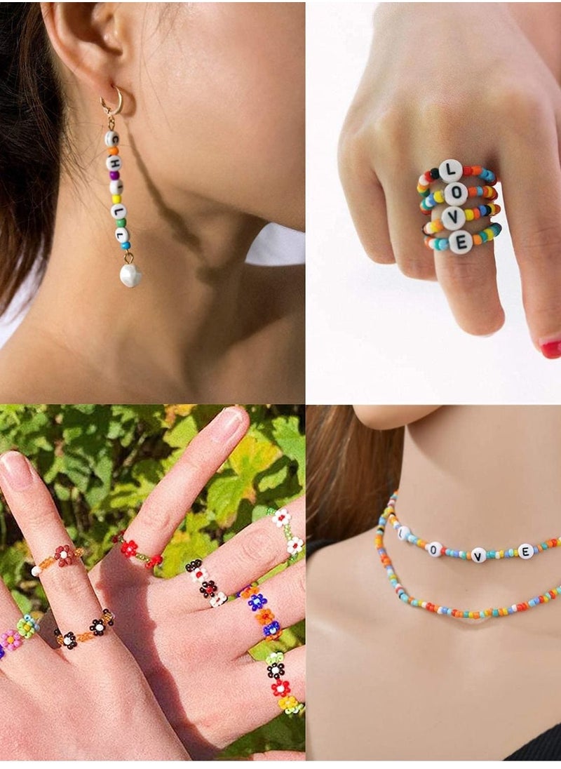 Mountain Gems - Beads Kit, Colors and Alphabet Letter Beads for Bracelet Jewelry Making, Seed Bead Set with Elastic Strings, Jump Rings, Lobster Clasps, Scissors and Tweezers - Image 1