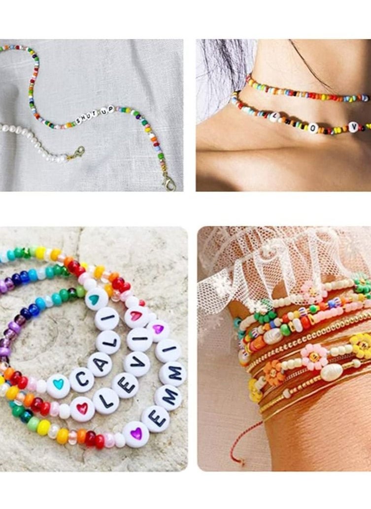Mountain Gems - Beads Kit, Colors and Alphabet Letter Beads for Bracelet Jewelry Making, Seed Bead Set with Elastic Strings, Jump Rings, Lobster Clasps, Scissors and Tweezers - Image 1