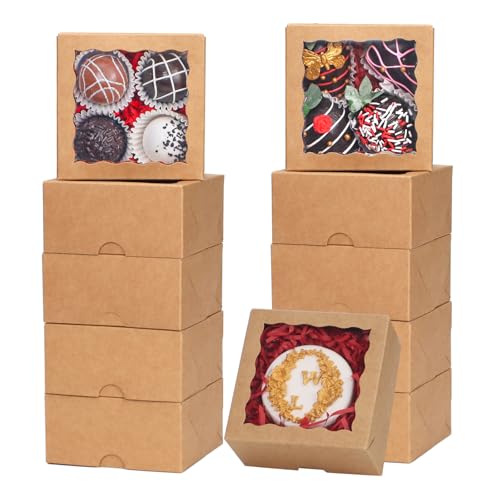 JCXGRVC 100PCS 3 x 3 x 1 Small gift boxes Cookies Boxes Chocolate Truffle Boxes for 4Treat Boxes Donut Macaron Box Mini Bakery Boxes with Window Brownie Box - Image 1