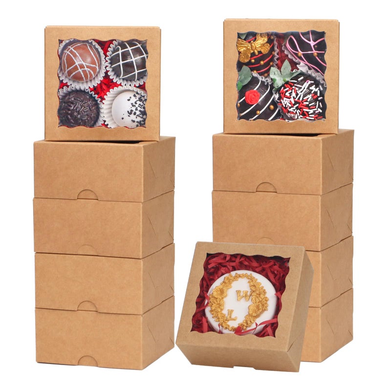 JCXGRVC 100PCS 3 x 3 x 1 Small gift boxes Cookies Boxes Chocolate Truffle Boxes for 4Treat Boxes Donut Macaron Box Mini Bakery Boxes with Window Brownie Box - Image 2