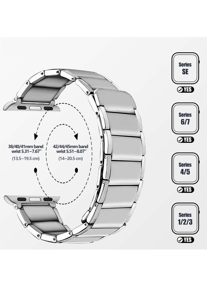 Excefore - Metal Straps Compatible with Apple Watch 45mm/44mm, Magnetic Metal iWatch Replacement Bands, Stainless Steel Strap for Apple Watch Series 7/6/5/4/SE (Sliver) - Image 1