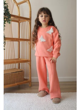 Miniğimin Cicileri My Little One's Cicileri Butterfly Applique Embroidery Winter Grass Girl's 2-piece Set - Salmon  - Image 1