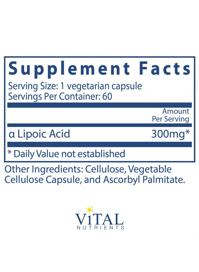 Vital Nutrients Lipoic Acid Multipurpose Nutrient And Powerful Antioxidant 60 Vegetarian Capsules Per Bottle 300 Mg - Image 3