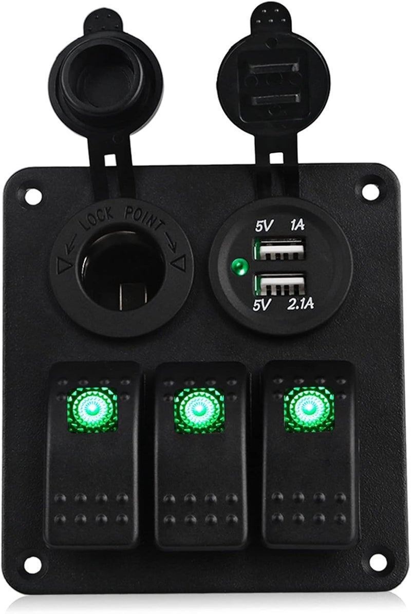 Wivplex 3 Gang Waterproof Rocker Switch Panel with Dual Charger - Image 1