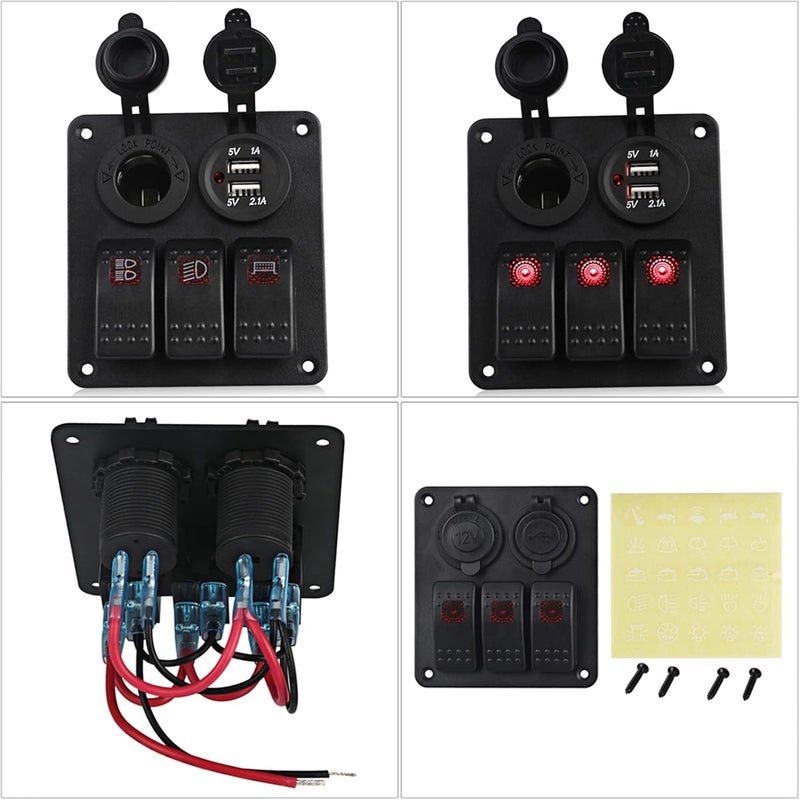 Wivplex 3 Gang Waterproof Rocker Switch Panel with Dual Charger - Image 4