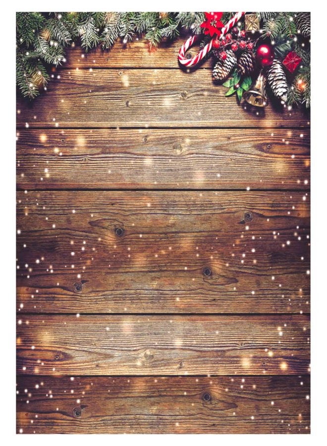 Allenjoy 5X7FT Snowflake Gold Glitter Christmas Wood Wall Photography Backdrop Xmas Rustic Barn Vintage Wooden Floor Background for Kids Portrait Photo Studio Booth Photobooth Photographer Props - Image 1