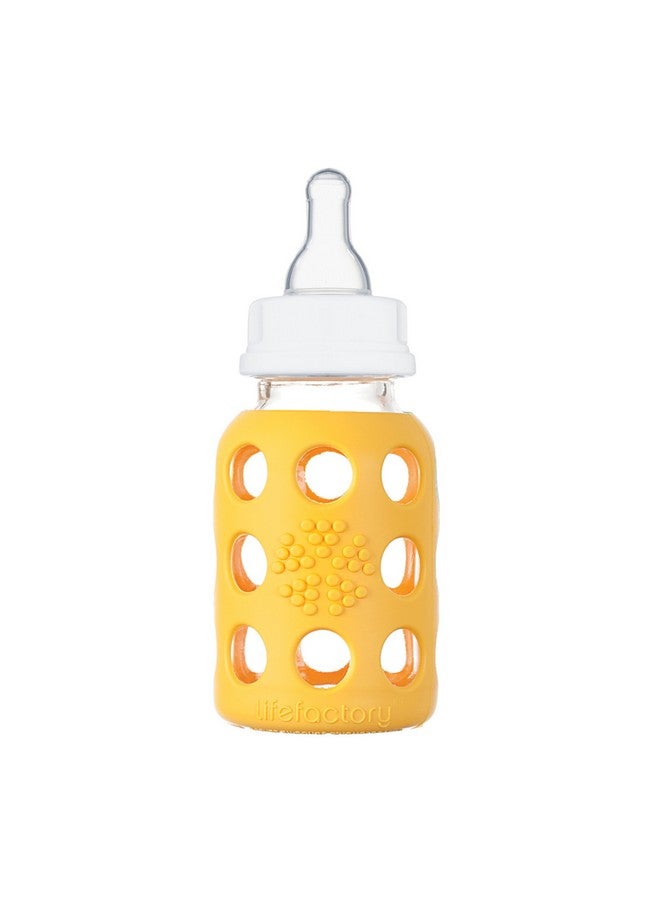 Lifefactory 4-Ounce BPA-Free Glass Baby Bottle with Protective Silicone Sleeve and Stage 1 Nipple, Yellow - Image 1