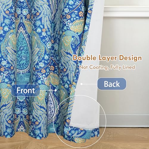 DriftAway Floral Teal Curtains for Bedroom 80% Blackout Thermal Insulated Lined Double Layer Vintage Peacock Printed Pattern Darkening Drapes for Living Room Grommet 2 Panels 52 Inch by 84 Inch Teal - Image 3