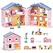 Giant bean Exquisite Pink Wooden Dollhouse for Girls with 2 Dolls and 12pcs Wooden FurnitureFoldable and Portable Pretend Play House Set with Handle Christmas Birthday Gift for Girls Kids Age 3 - Image 4