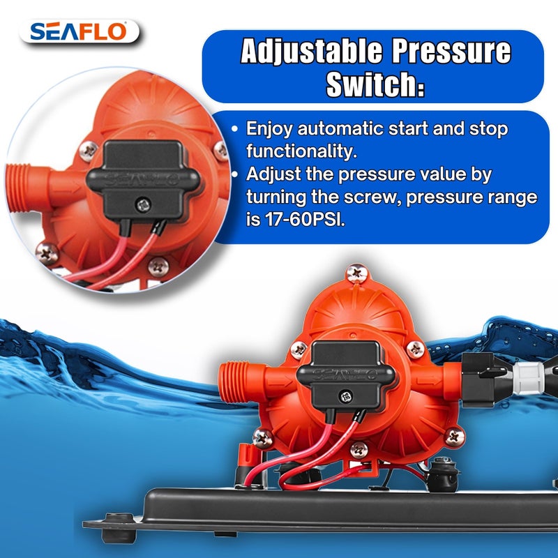 SEAFLO 33-Series Water Pump and Accumulator Tank System - 12V DC, 3.0 GPM, 45 PSI, 0.2 Gallon Tank - Reduces Cycling For Marine, Boat, RV, Off-Grid Applications- 4-Year Warranty! CE & RoHS Certified - Image 5