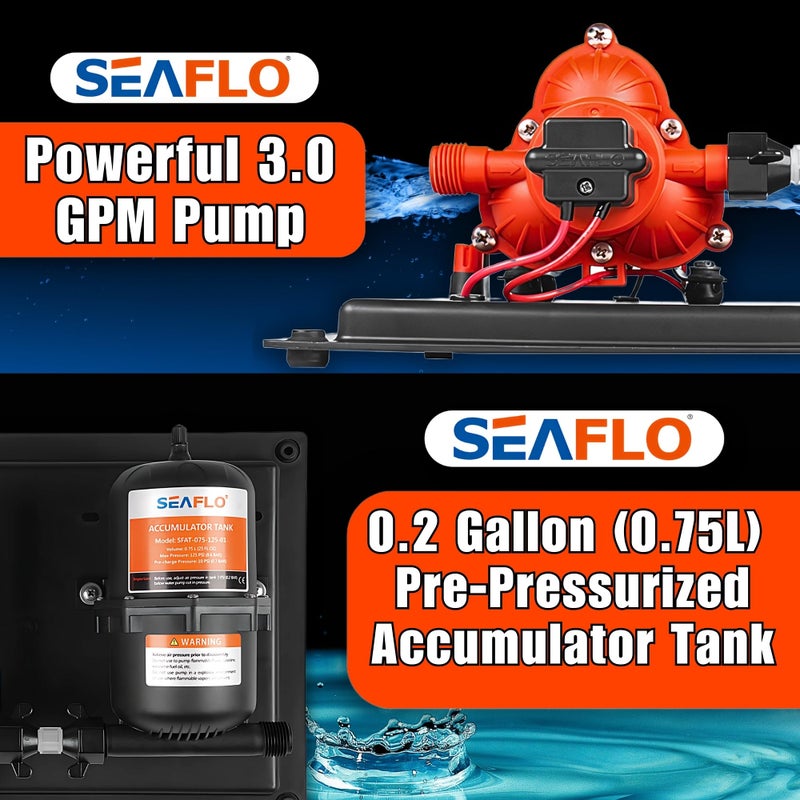 SEAFLO 33-Series Water Pump and Accumulator Tank System - 12V DC, 3.0 GPM, 45 PSI, 0.2 Gallon Tank - Reduces Cycling For Marine, Boat, RV, Off-Grid Applications- 4-Year Warranty! CE & RoHS Certified - Image 4