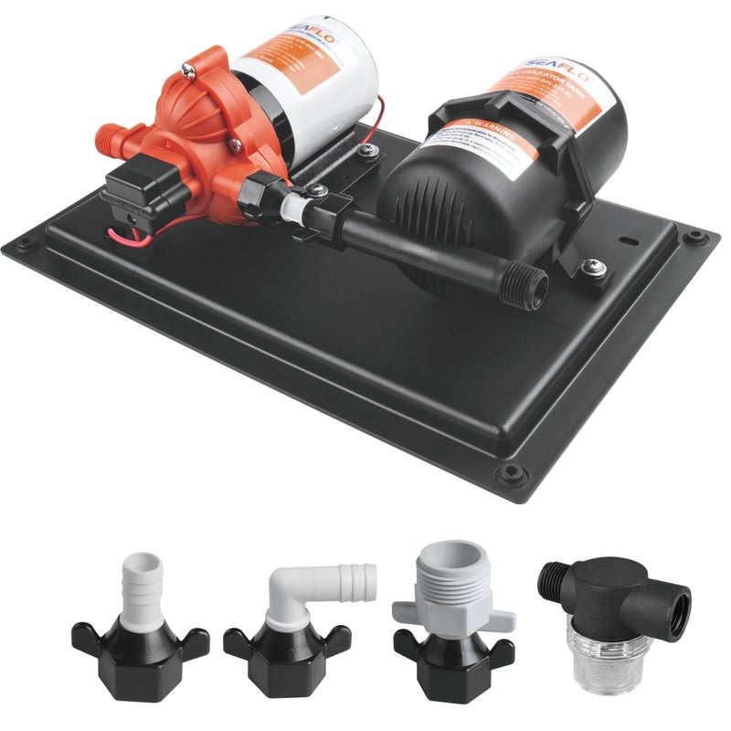 SEAFLO 33-Series Water Pump and Accumulator Tank System - 12V DC, 3.0 GPM, 45 PSI, 0.2 Gallon Tank - Reduces Cycling For Marine, Boat, RV, Off-Grid Applications- 4-Year Warranty! CE & RoHS Certified - Image 1