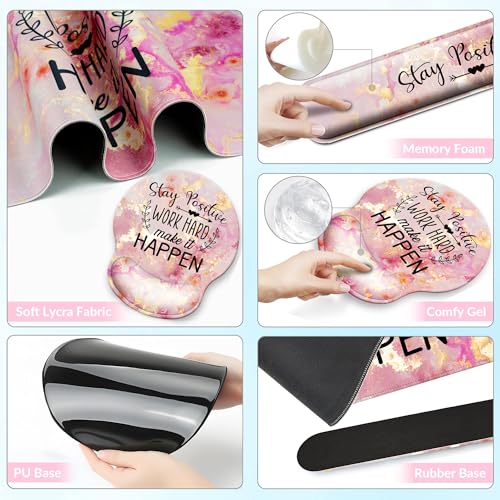 VINEBURY Desk Mat Set + Keyboard and Mouse Pad with Wrist Rest Support,4-in-1 Large Mousepad Computer Mats for Desktop Home & Office-Pink Positive - Image 5