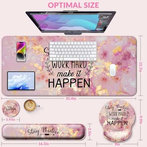 VINEBURY Desk Mat Set + Keyboard and Mouse Pad with Wrist Rest Support,4-in-1 Large Mousepad Computer Mats for Desktop Home & Office-Pink Positive - Image 3