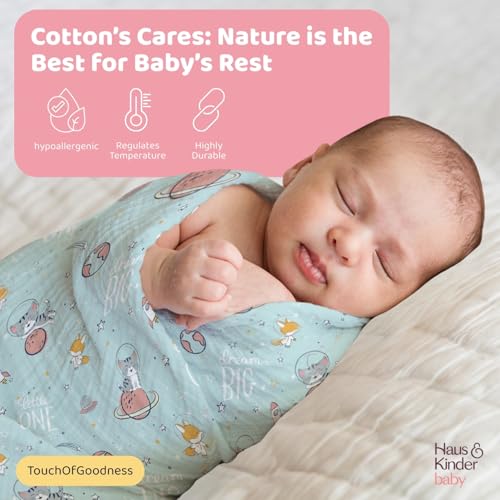 haus & kinder 100% Cotton Muslin Swaddle Wrap for New Born Baby | Pack of 3 (100×100 cm) | Baby Blanket & Swaddles for Newborn | Oasis Collection - Image 3