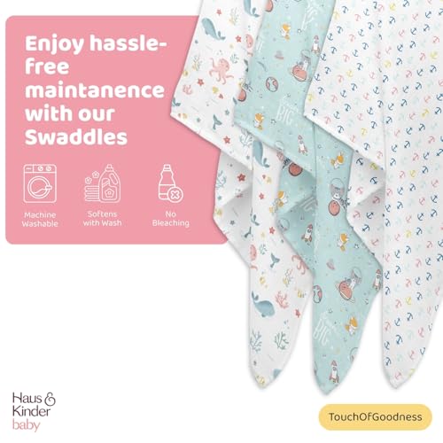 haus & kinder 100% Cotton Muslin Swaddle Wrap for New Born Baby | Pack of 3 (100×100 cm) | Baby Blanket & Swaddles for Newborn | Oasis Collection - Image 5