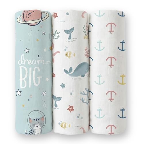 haus & kinder 100% Cotton Muslin Swaddle Wrap for New Born Baby | Pack of 3 (100×100 cm) | Baby Blanket & Swaddles for Newborn | Oasis Collection - Image 1