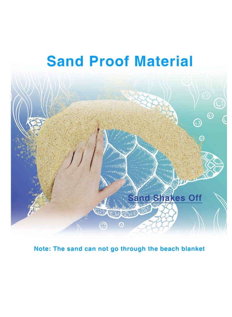 بطانية شاطئ، سجادة نزهة محمولة مقاومة للماء والرمال، مناسبة لليوغا على الشاطئ، مهرجان الموسيقى في الهواء الطلق، هدايا للتخييم والسفر مع 4 أوتاد و4 جيوب ركنية، تصميم سلحفاة بحرية، 82" × 86" - Image 3