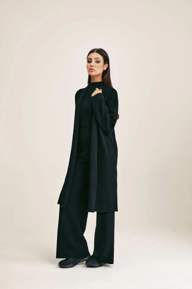 Tenda Open-Cut Knit Cardigan Black