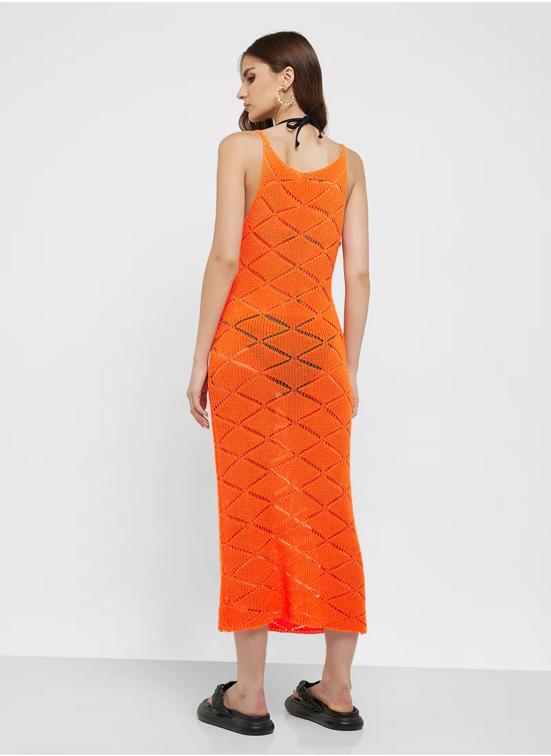 جينجر Strappy Crochet Knitted Dress