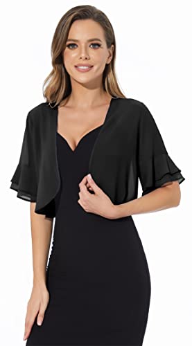 Sepsap Women Shrug Soft Chiffon Open Front Sheer 3/4 Sleeve Bolero Cardigan for Evening Dress(Black,L) - Image 5