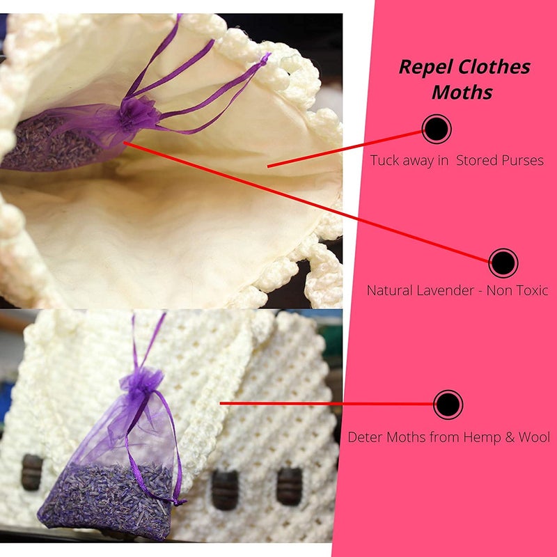 Lavender Sachets - Dried Lavendar Flower Sachet Bags (20 Pack) for Home Fragrance and Long-Lasting Fresh Scents, Natural Moths Away for Clothes Closets. Protect & Defend Clothing - Image 5