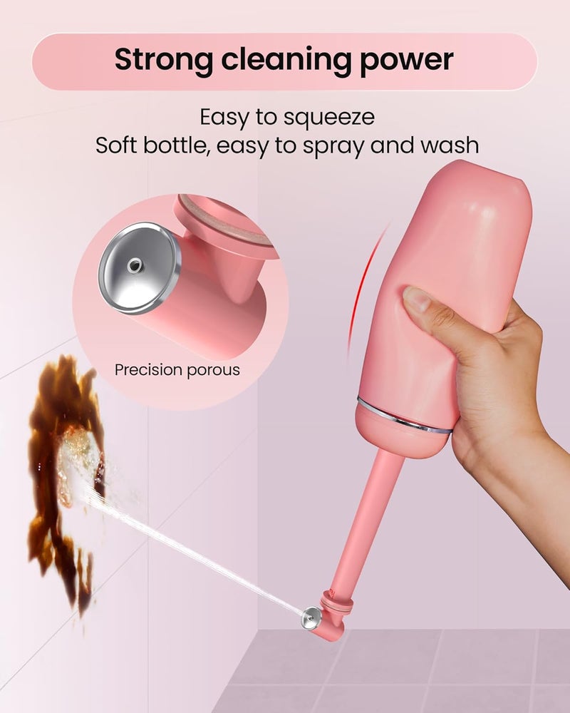 Redsack Portable Bidet for Travel & Camping - Manual Squeeze Handheld Peri Bottle for Feminine Hygiene, 3 Leak-Proof Seals, Extendable Sprayer with Rotating Nozzle for Men & Women (Upgrade Pink, General) - Image 4