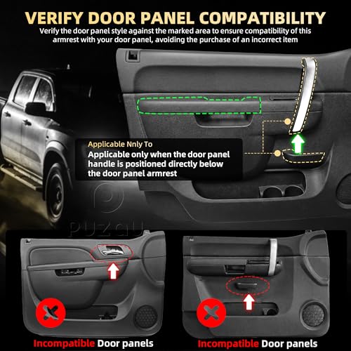 Puzau 22818465 Front Left Driver Side Armrest Repair Kit for 2010-2014 Chevy Silverado & GMC Sierra 1500 2500HD 3500HD Interior Door Panel Handle – Door Release Handle is Below Vertical Door Armrest - Puzau - Image 3