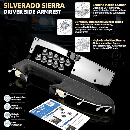 Puzau 22818465 Front Left Driver Side Armrest Repair Kit for 2010-2014 Chevy Silverado & GMC Sierra 1500 2500HD 3500HD Interior Door Panel Handle – Door Release Handle is Below Vertical Door Armrest - Puzau - Image 5
