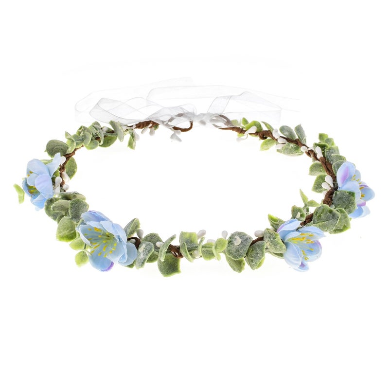 Love Sweety Succulent Flower Crown Eucalyptus Halo Wedding Floral Headband Photo Prop WBlue Sakura