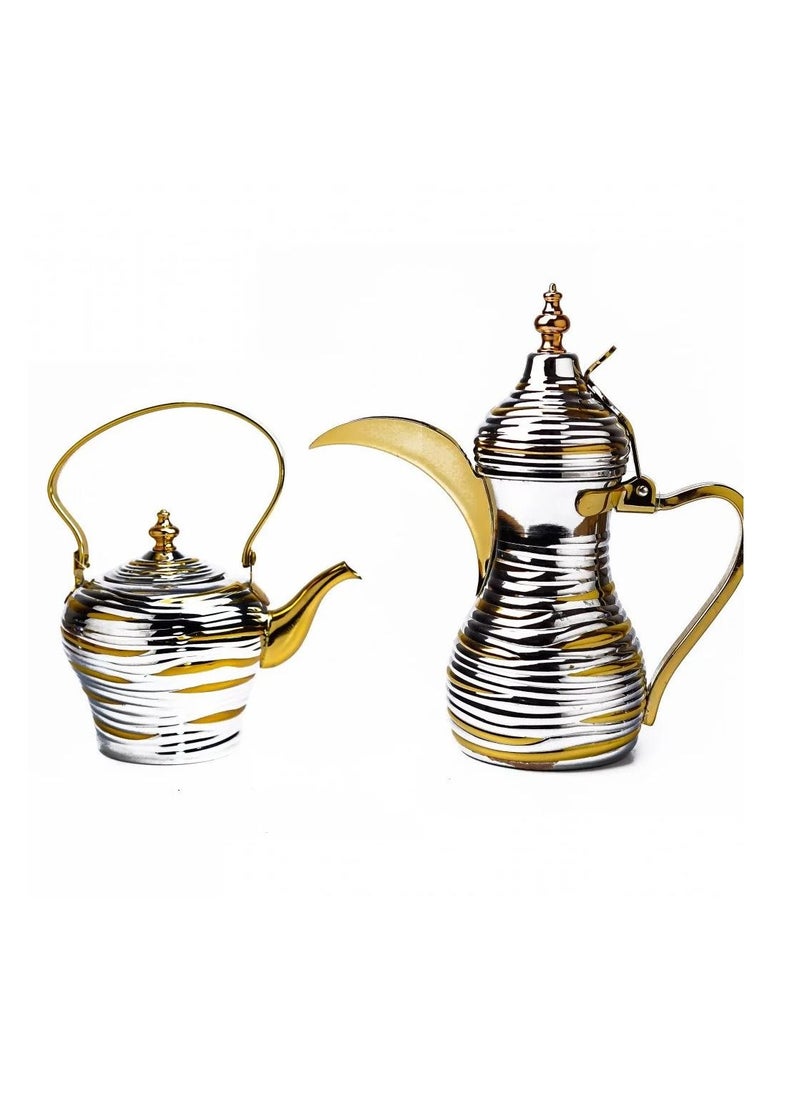 BASURRAH Dallah 1.4 liter with fridge 2 liter set of two colors, gold and silver 
