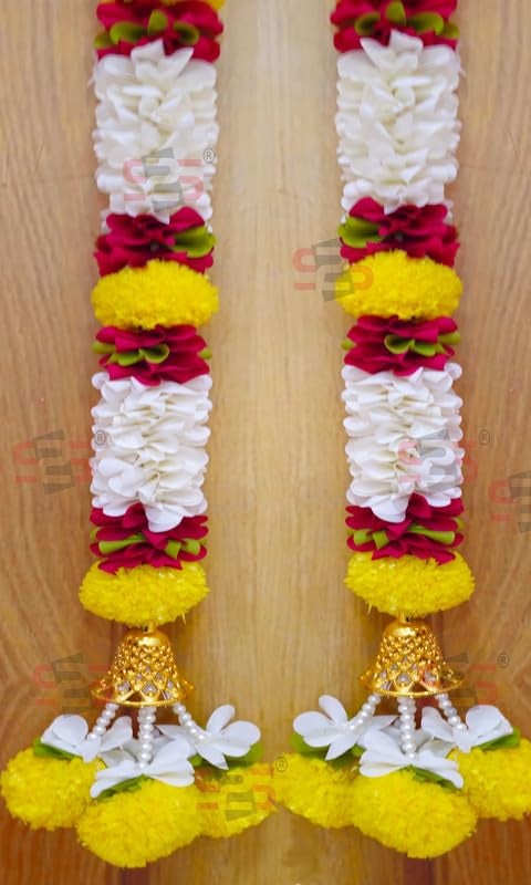 S2S Artificial Fabric Flower Komal Ladi Strings (Pack of 2) | Hanging Wedding Decorations | Perfect for Diwali, Ganpati & Pooja, Temple, Mandir Decoration - 4.5 Feet Ladi - Image 2
