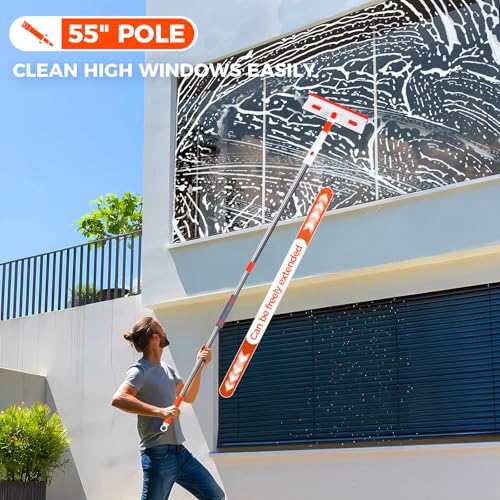 Keyloland Professional Window Squeegee 2-in-1, Window Cleaner with 55" Extension Pole, Premium Squeegee for Window Cleaning, Streak-Free Window Cleaning Kit for High Windows, Shower Glass, Car Windshield - Image 4