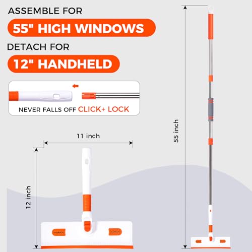Keyloland Professional Window Squeegee 2-in-1, Window Cleaner with 55" Extension Pole, Premium Squeegee for Window Cleaning, Streak-Free Window Cleaning Kit for High Windows, Shower Glass, Car Windshield - Image 5