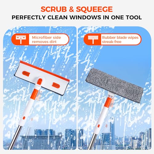 Keyloland Professional Window Squeegee 2-in-1, Window Cleaner with 55" Extension Pole, Premium Squeegee for Window Cleaning, Streak-Free Window Cleaning Kit for High Windows, Shower Glass, Car Windshield - Image 3