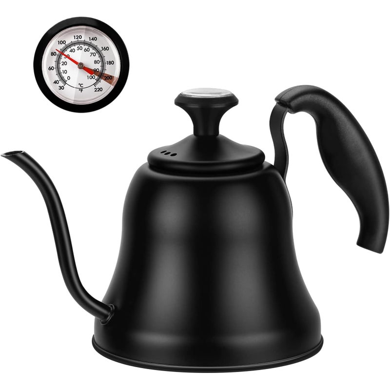 Chefbar Tea Kettle with Thermometer Stovetop Gooseneck Kettle 28oz 08L Pour Over Coffee Pot Matte Black Camping Home Kitchen Water Boiler 1Pack