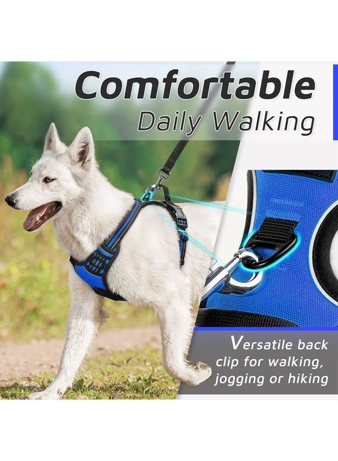 Eagloo Dog Harness No Pull, Walking Pet Harness with 2 Metal Rings and Handle Adjustable Reflective Breathable Oxford Soft Vest Easy Control Front Clip for Medium Dogs Blue - Image 2