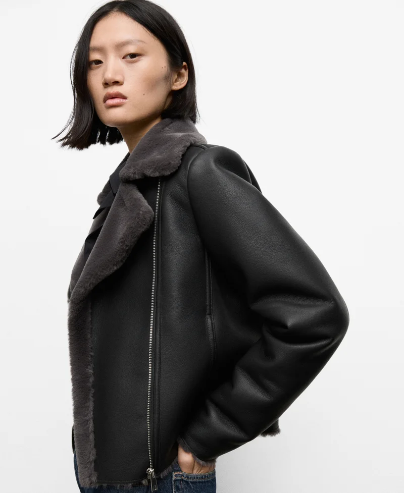 MANGO Fur-effect biker jacket