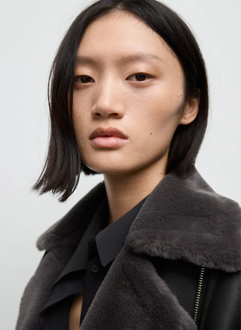 MANGO Fur-effect biker jacket