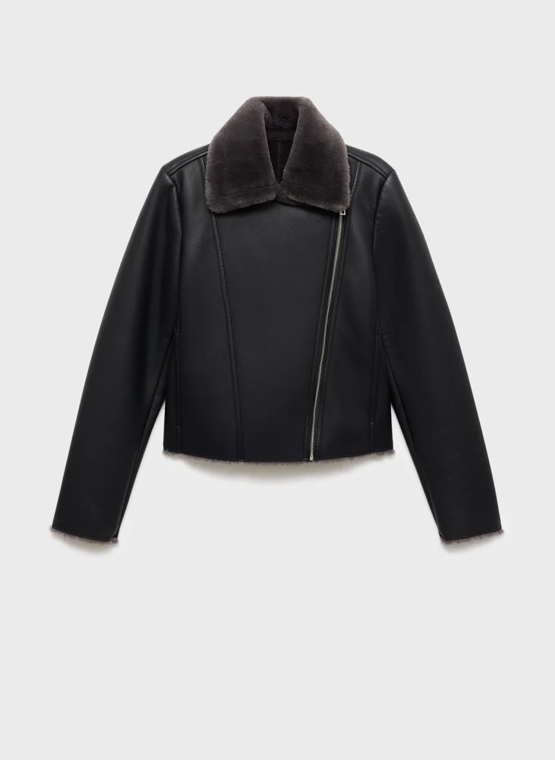 MANGO Fur-effect biker jacket