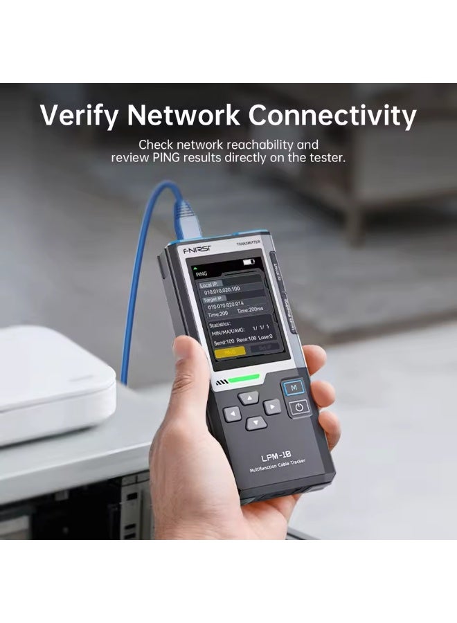فنيرسي جهاز FNIRSI LPM-10C لاختبار كابلات الشبكة (RJ45 وRJ11)، مزود بوظيفة PING ومسح عناوين IP وكاشف PoE، وأداة لتحديد أماكن الأعطال في كابلات LAN. - Image 3