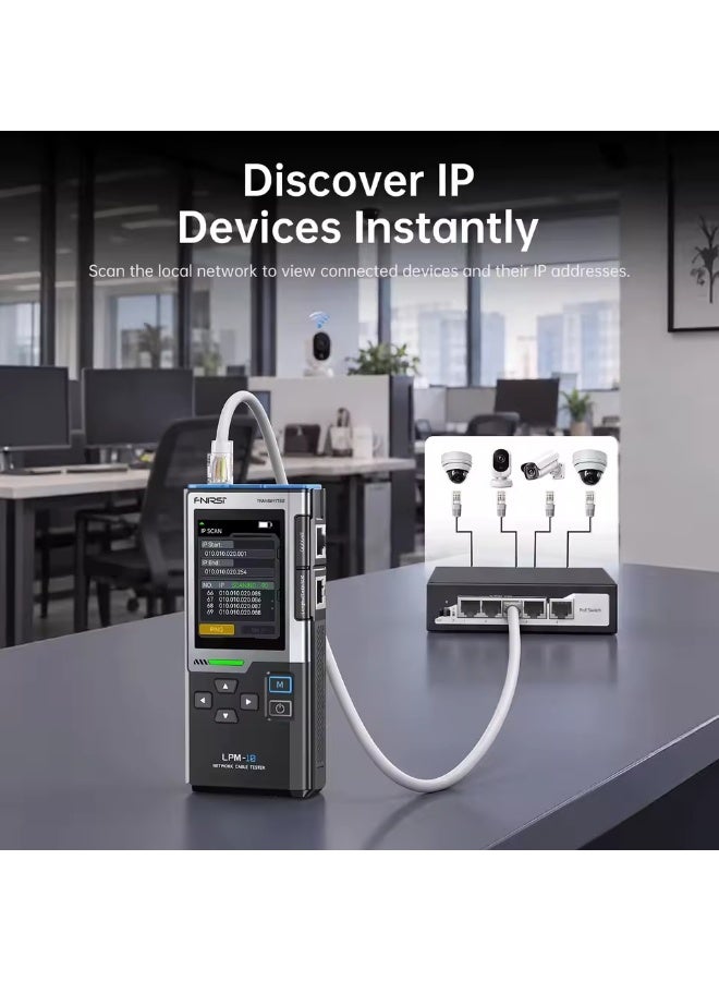 فنيرسي جهاز FNIRSI LPM-10C لاختبار كابلات الشبكة (RJ45 وRJ11)، مزود بوظيفة PING ومسح عناوين IP وكاشف PoE، وأداة لتحديد أماكن الأعطال في كابلات LAN. - Image 2