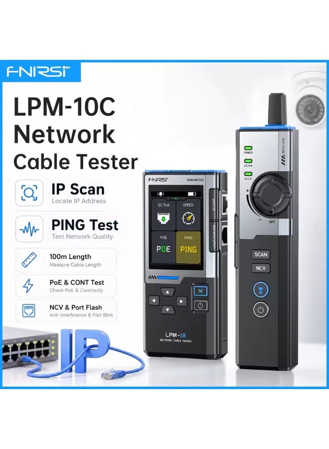 فنيرسي جهاز FNIRSI LPM-10C لاختبار كابلات الشبكة (RJ45 وRJ11)، مزود بوظيفة PING ومسح عناوين IP وكاشف PoE، وأداة لتحديد أماكن الأعطال في كابلات LAN. - Image 1