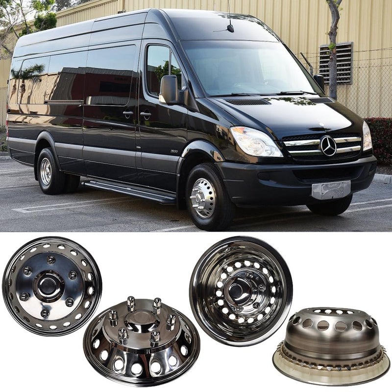 Kucaruce 16 Polished Stainless Steel Dullay Wheel Simulators4pcs Front Rear 6 Lug 18 Hand Hole snap on fit for 20122023 Dodge Mercedes and Freightliner Sprinter Van 16A18