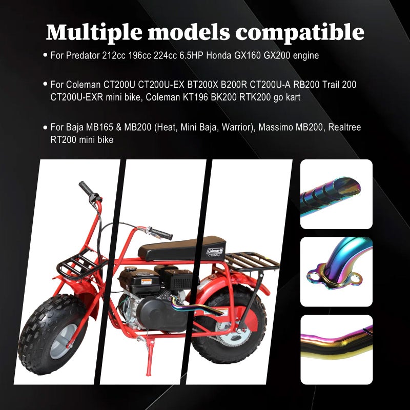 FUWTLP Exhaust Header Pipe Kit For Predator 212cc 224cc 196cc For Coleman CT200u CT200u-ex BT200X KT196 6.5hp Baja Warrior MB200 GX160 GX200 Clone Engine Go Kart Mini Bike Colorful - Image 3
