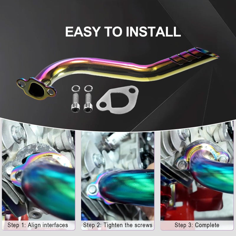 FUWTLP Exhaust Header Pipe Kit For Predator 212cc 224cc 196cc For Coleman CT200u CT200u-ex BT200X KT196 6.5hp Baja Warrior MB200 GX160 GX200 Clone Engine Go Kart Mini Bike Colorful - Image 5