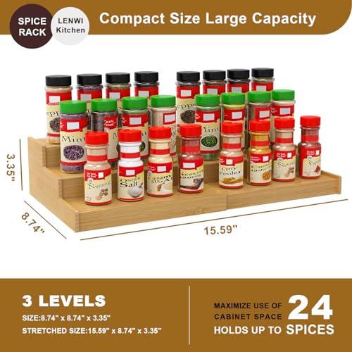 Lenwi Spice Rack Organizer for Cabinet, 3 Tier Expandable Bamboo Spice Storage, Great for Kitchen Cabinet, Cupboard,Pantry and More - Image 4
